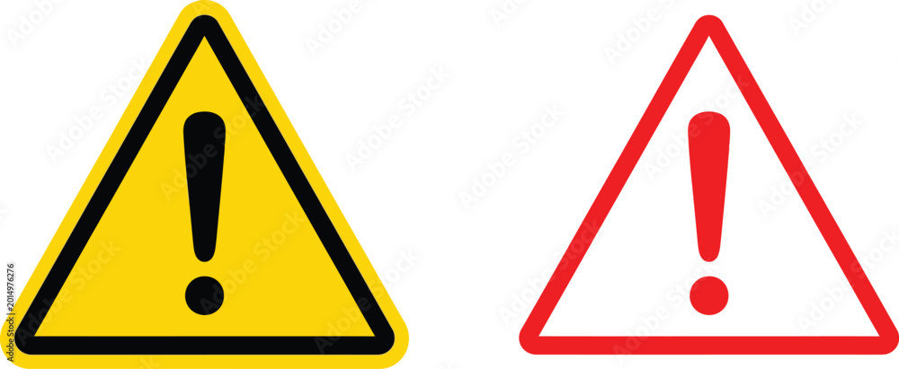 Yellow and red triangle warning signs with exclamation marks for safety ...