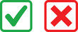© Mst - Green check mark and red cross sign icons for true or false choice selection Vector