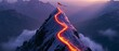 © Khawla - Path to Mountain Summit Achievement. Concept of step-by-step achievement of goals. Glowing path leading to success and achievements concept with flag on peak of mountain.
