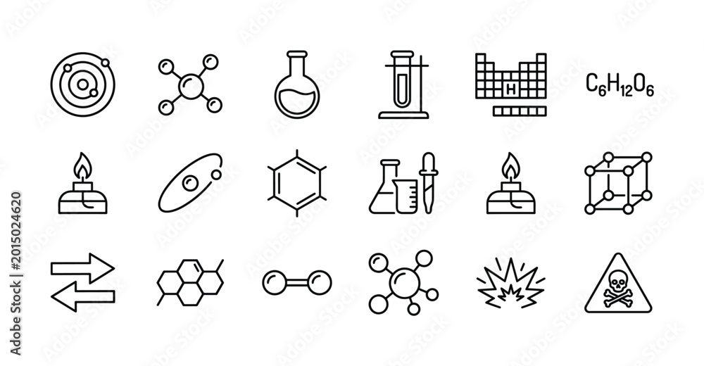 Structures In Science Icon Collection of chemistry and science icons with molecular structures and ...