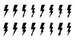 © Arif - Black lightning bolt icons set isolated on transparent background, Vector
