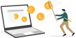 © WS DESIGN - Professional catching gold euro from laptop with net