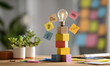 © Valeriia - light bulb stands behind colorful wooden cubes
