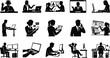 © Sourav Edits - Business Professional People Working at Office and Remote Work Silhouette Vector Illustration Set