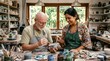 © PUTRI - A happy couple makes ceramic plates in a workshop