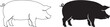 © MOHAMMADTORIQUL - Black silhouette and white outline of a pig standing side view swine animal