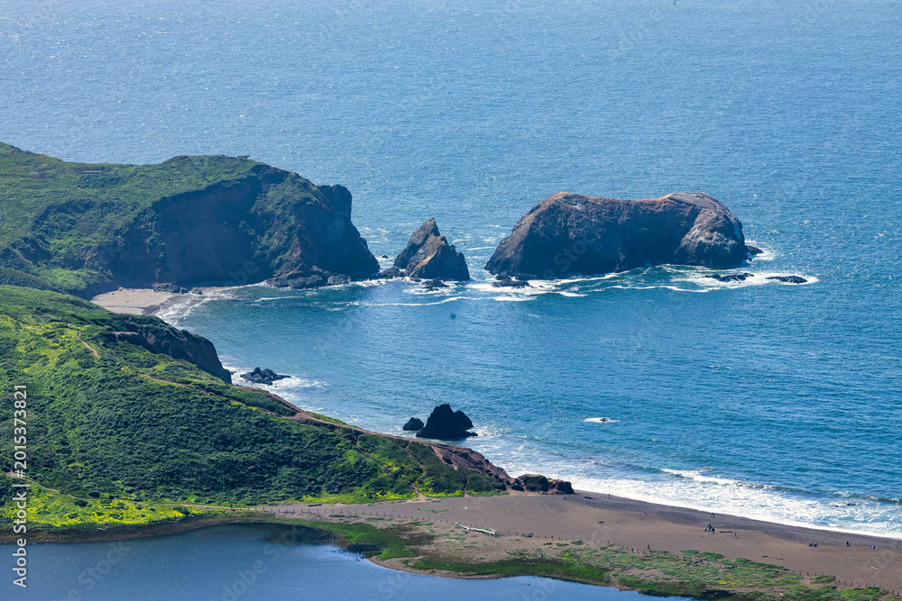 San Fran Rodeo Beach Rodeo Beach with lagoon and sea stacks in Marin Headlands, California ...