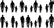 © Ruksana - Black Silhouettes of Parents Walking with Children Holding Hands, Father Mother and Child Figures, Family Togetherness Isolated on White Background
