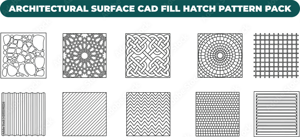 Technical line drawing collection showing various structural surface ...