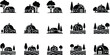 © mdkamran - Silhouette of various barns isolated on transparent background
