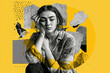 © crispy - Sad young woman feeling lonely and depressed. Artistic collage design with abstract textures. Mental health concept representing emotional distress, anxiety and psychological struggle in modern