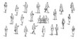 © Stocklume - Business people sketch set with walking and sitting professional figures in suits | Hand drawn vector line art for architectural diagrams and maps