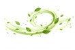 © Abdelati - Dynamic swirling green leaves in wind, organic motion trail with fresh tea leaves, natural breeze effect for herbal skincare and eco-friendly branding isolated on White Background