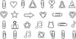 © kenstock - Diverse Collection of Outline Stationery Icons: Paperclips, Hearts, Stars, Music Notes, and More