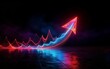 © joeycheung - Neon arrow soars above glowing waves symbolizing upward growth