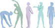 © HIFZA - Silhouettes of women performing stretching and warm-up exercises with stretching