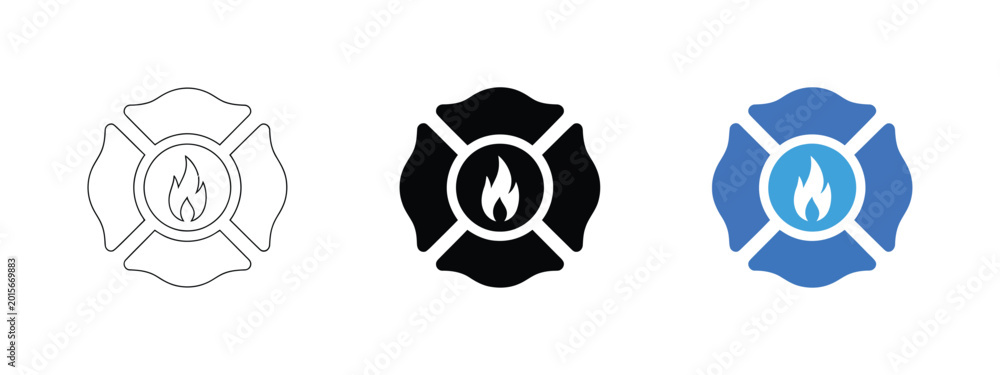 Firefighter fire service badge icon four-petal emblem emergency rescue ...