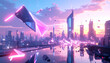 © Tejjaz - Ville futuriste abstraite au coucher du soleil