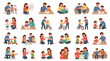 © Creative Nest - Colorful parenting and child activity icon set showing parents feeding reading playing carrying babies and caring for children in daily family life