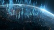 © rinrada - futuristic AI command center above earth, holographic candlestick charts floating across globe,