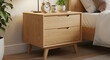 © Ah Tech - Mid century wooden nightstand beside bed in cozy bedroom scene