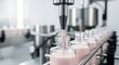 © WisChi - Automated filling of pink liquid into glass bottles on a production line in a sterile facility