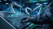 © Long - Engineer’s hand adjusting robotic factory automation controls and machine performance metrics, industrial futuristic setting,  Generated by AI