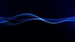 © Vooper - Multicolor neon wave lines on dark background, abstract light streaks with blue, cyan and gold curves, futuristic technology design.