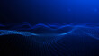 © Vooper - Blue digital particle wave landscape with glowing dots, abstract data grid surface, futuristic technology background with depth and light motion.