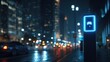 © Fauzi - Neon-lit charging station glows on a wet city street at night