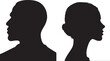 © IconicWave - A man and a woman's black silhouette profiles are positioned side by side facing away from each other on a white background, suggesting divergence or independence.