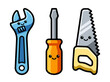 © Jinhong - This charming illustration showcases three cartoon tools—a wrench, screwdriver, and saw—each with a happy face, symbolizing creativity and DIY spirit.