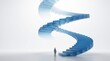 © AspctStyle - Business growth and ambition concept, person standing at spiral staircase. Success journey and personal development path, 3D render.
