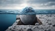 © Aris Suwanmalee - A surreal depiction of Earth partially submerged in water.