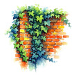 © mashimara - Watercolor painting of vibrant green ivy climbing on a rustic brick wall