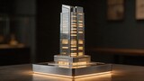 Illuminated building model on table