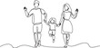 © Lal mia - Continuous one line drawing of a happy young family with father mother and daughter walking together holding hands on white background