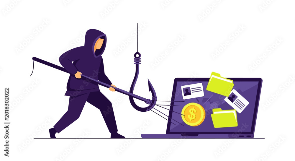 Cybersecurity Phishing Scam Concept: Hacker Stealing Personal Data ...
