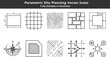 © ArtFlex - Parametric site planning vector icons set, zoning grids, contour mesh, land division, slope analysis, circulation diagrams, CAD optimization design