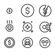 © Oleksandr - Monochrome icons with dollar signs, skulls, and smiley faces on grey background