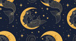 © Anton - mystical mermaid on crescent moon with stars celestial seamless pattern