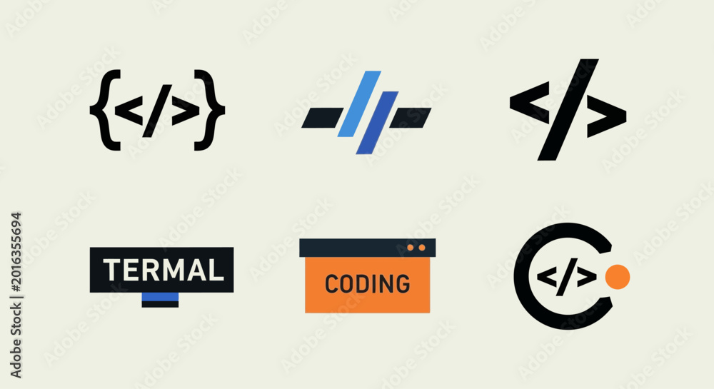Coding programming concept vector icon sheet with 4 unique developer ...