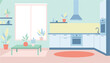 © MD RIYAUL ISLAM - Bright modern kitchen interior with plants and cozy seating area
