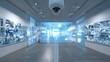 © Thares2020 - A high tech interior corridor featuring augmented reality overlays and sophisticated monitoring systems projecting complex data visualizations