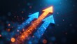 © Viktor - Three glowing arrows, one orange and two blue, move upwards on dark background. They represent growth, progress, and forward movement. Particles and bokeh add a dynamic, modern feel.