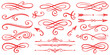 © GraphixEra - Collection of hand drawn red flourish swirl ornaments and decorative calligraphic dividers for elegant page design
