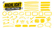 © aura studio - Hand drawn yellow highlighter marks with bold marker strokes, text underline lines, arrows, circles and rectangle frames for notes, planners and graphic design. Vector illustration