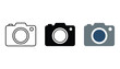 © Pure - Digital camera icon set featuring mirrorless device design in outline solid and gray color variants for photography equipment branding or media production website interface elements