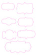 © Monika Jurczyk - Pink hand drawn ornamental label frames with scalloped borders and vintage-inspired outlines for invitations, packaging, journaling, branding, retail, scrapbook projects, social media. Transparent PNG