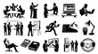 © 21graphic - Business Meeting and Office Icons Set, Black and White Line Art Vector Graphics